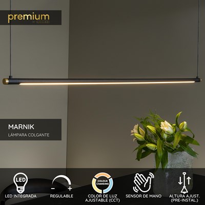 Lucide MARNIK - Lámpara colgante - Ø 2,5 cm - LED Regul. - CCT - 1x22W 2700K/4000K - Sensor de movimiento de mano - Negro | Premium